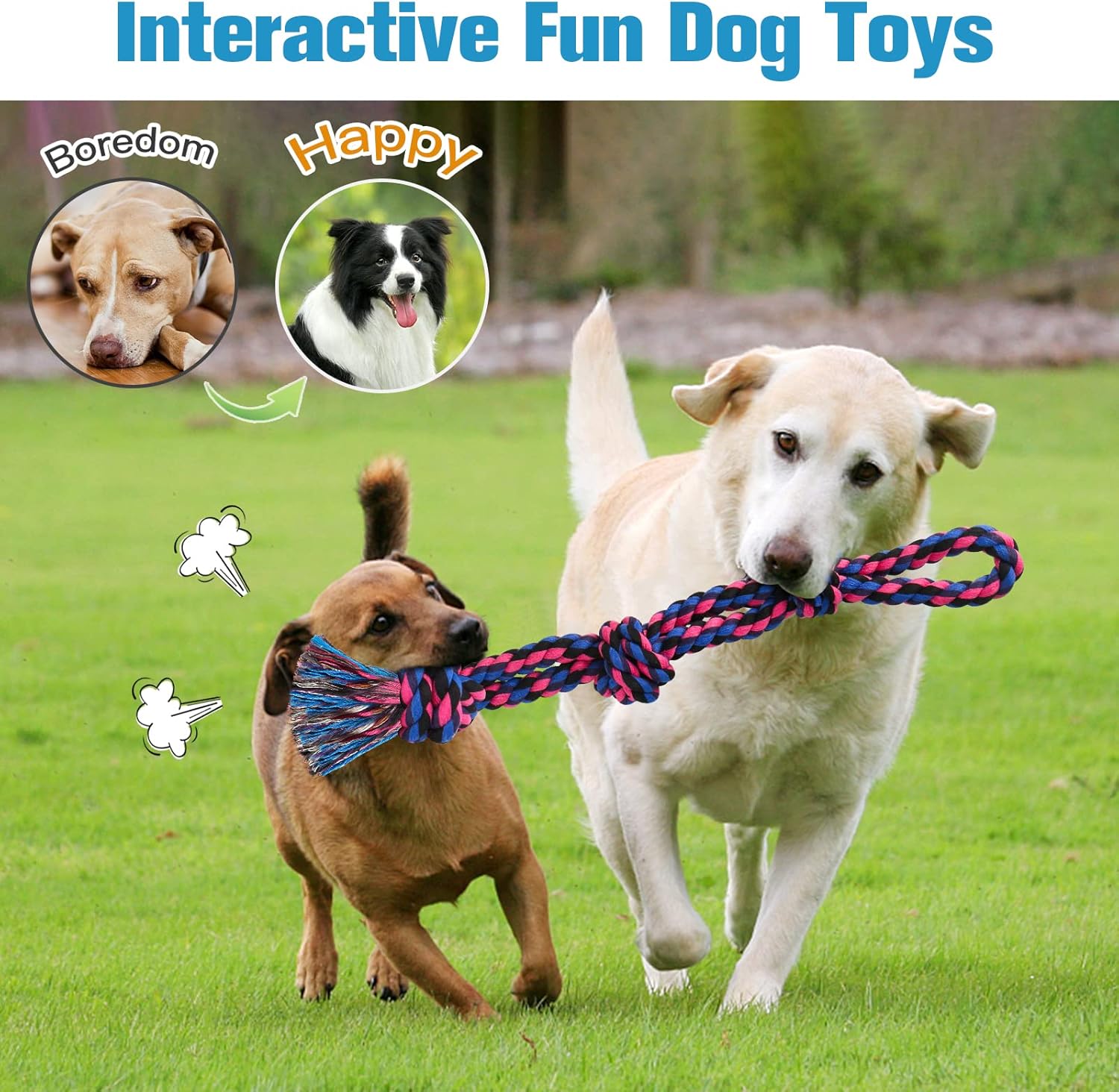 UPSKY Dog Rope Toys 2 Nearly Indestructible Dog Toys, Dog Toy for Medium to Large Breed, Dental Cleaning Chew Toys, Dog Tug Toy for Boredom, Dog Teething Toys, Dog Rope Toy for Aggressive Chewers
