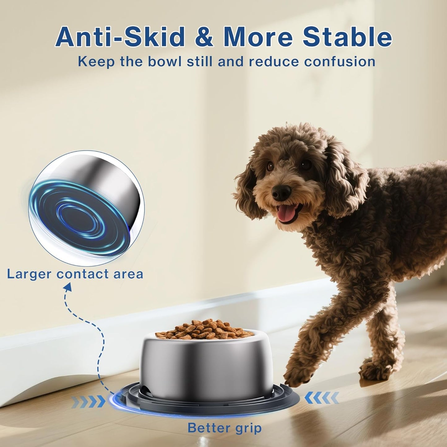 304 Stainless Steel Dog Bowls, Heavy Duty Dog and Cat Food Bowls with Extra Strong Non-Slip Mat, Thick Metal Base Water Bowl with Lick Mat for Cats and Small Dogs, Indoor/Outdoor (8.5 oz)
