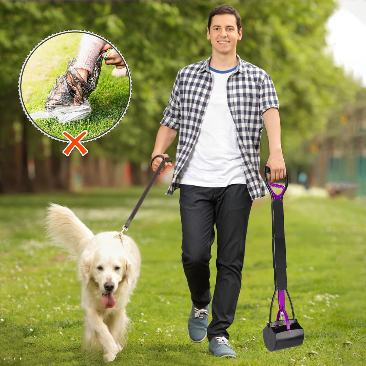 UPSKY 32'' Pooper Scooper for Large Small Dogs, Long Handle Dog Poop Scooper with Waste Bags, Portable Dog Poop Pick Up Tool, Folding Poop Scoop for Yard, Grass, Dirt, Gravel