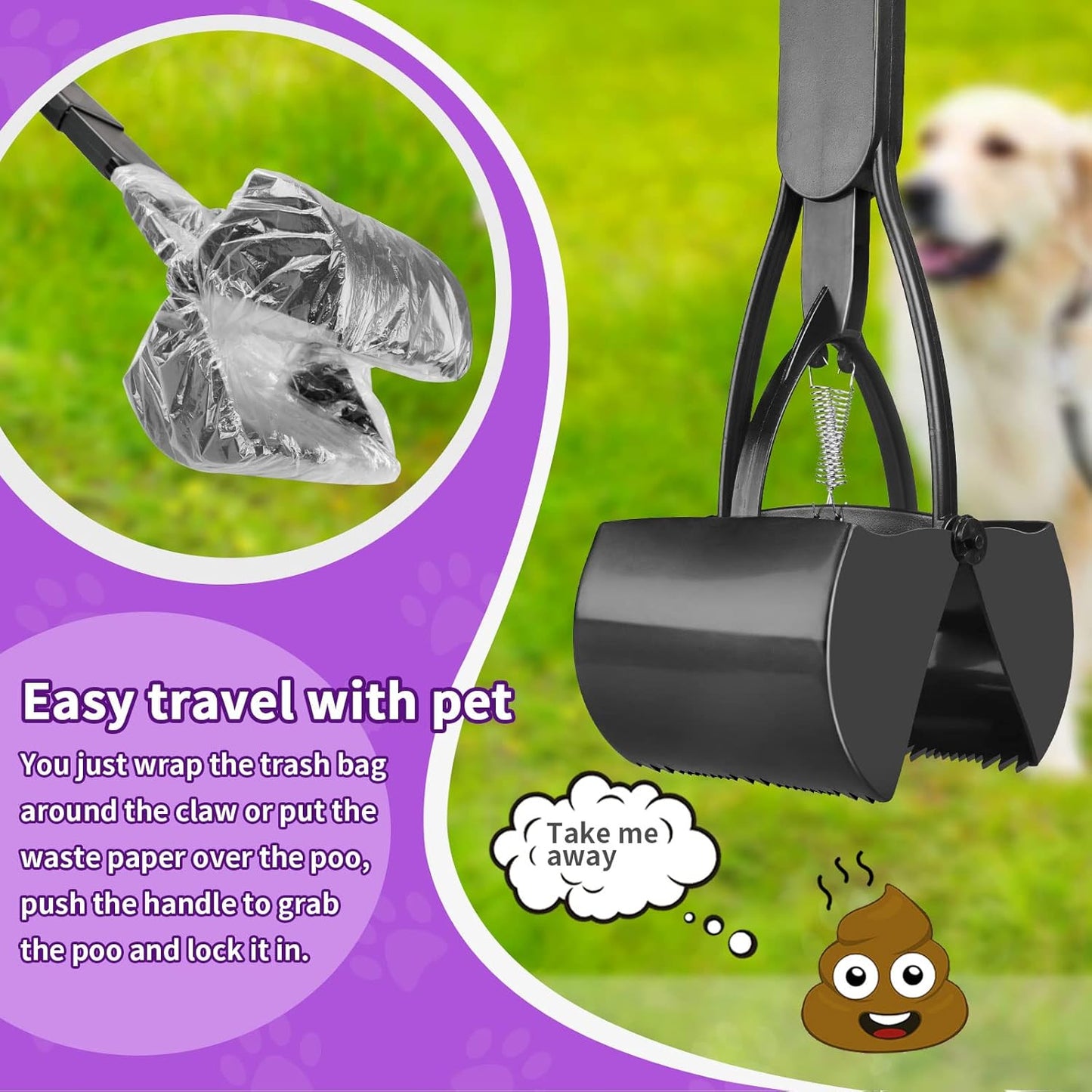 UPSKY 32'' Pooper Scooper for Large Small Dogs, Long Handle Dog Poop Scooper with Waste Bags, Portable Dog Poop Pick Up Tool, Folding Poop Scoop for Yard, Grass, Dirt, Gravel Black