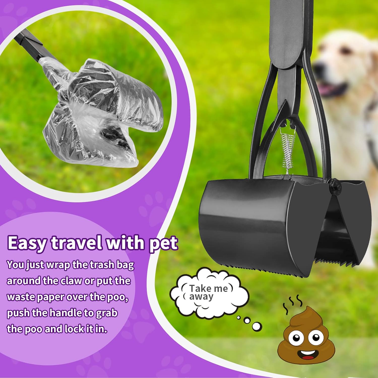 UPSKY 32'' Pooper Scooper for Large Small Dogs, Long Handle Dog Poop Scooper with Waste Bags, Portable Dog Poop Pick Up Tool, Folding Poop Scoop for Yard, Grass, Dirt, Gravel Black