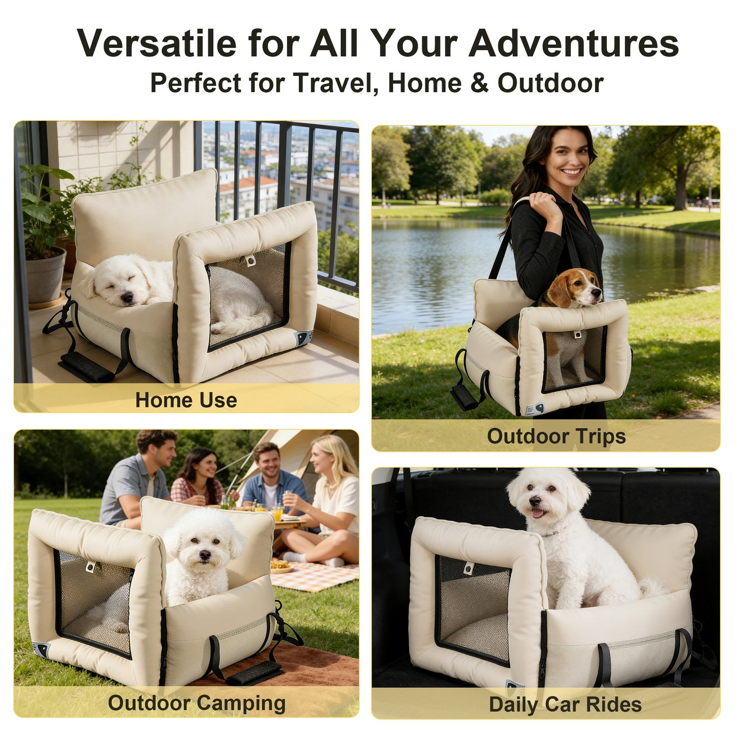 Twinsing Portable Dog & Cat Car Seat Carrier, Beige