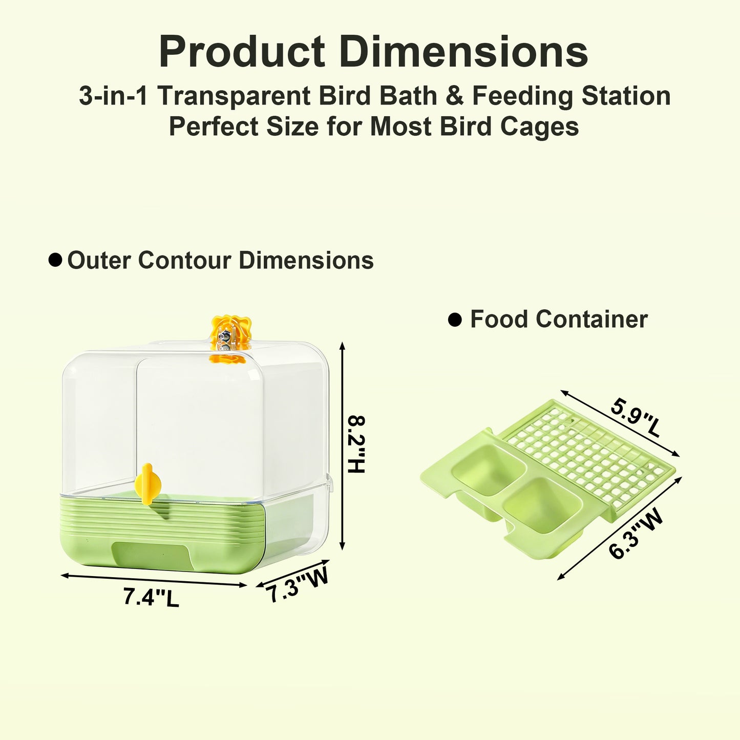 Twinsing Transparent Cage Accessory Plastic Bird Bath Tub with Feeding Station, Green