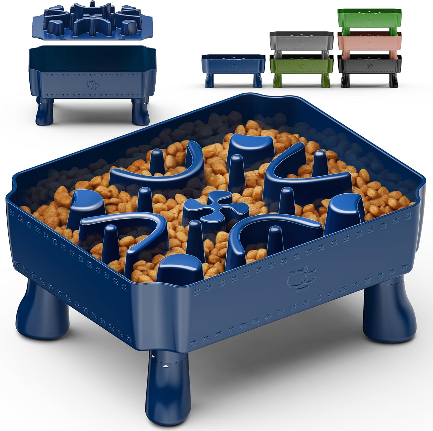 UPSKY Slow Feeder Dog Bowl, 2-in-1 Raised Dog Bowl with Anti-Choking Maze Puzzle, Dog Pooper Scooper Swivel Bin & Rake Kit with 100 Waste Bags
