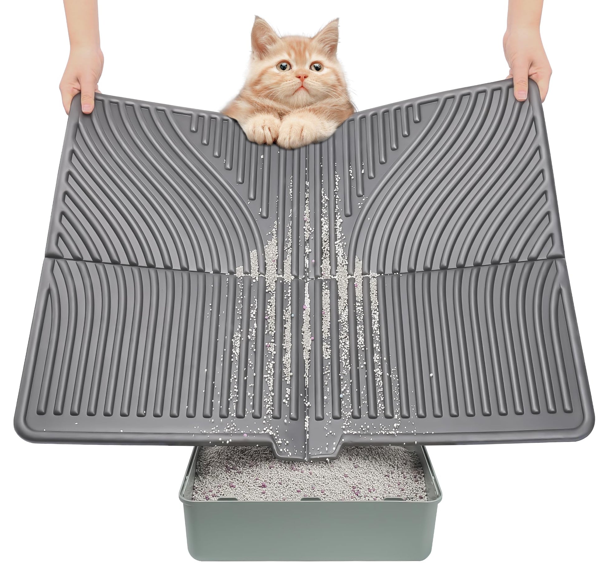 UPSKY Cat Litter Mat, Large Kitty Litter Trapping Mat Soft on Kitty Paws, Litter Box Mat Keep Floor Clean, 31" x 24" Waterproof and Washable Cat Litter Catcher Pad for Scatter Control