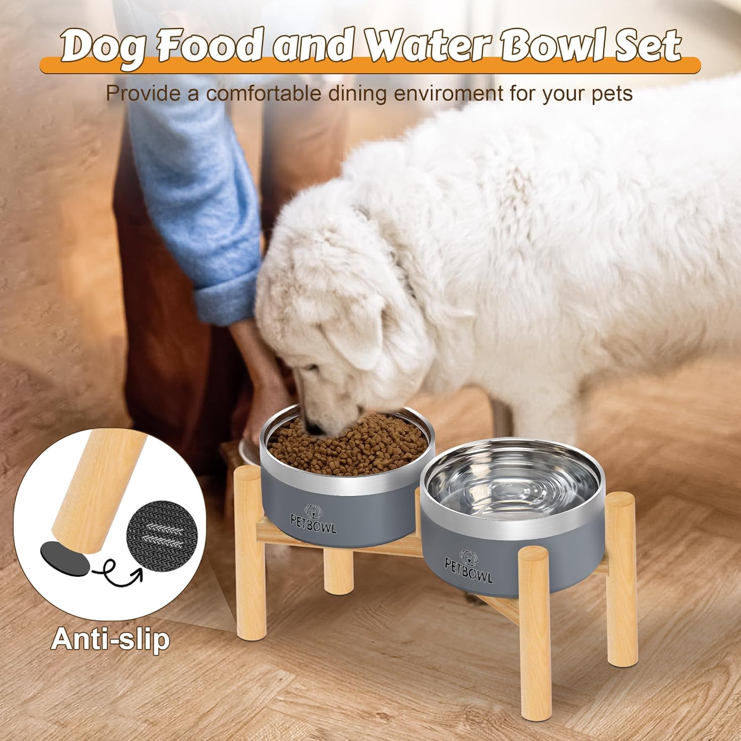 UPSKY Slow Feeder Dog Bowl and Elevated Dual Pet Bowls Set with Stand, Anti-Choking Interactive Puzzle Bowl and Raised Stainless Steel Food & Water Bowls for Small to Medium Dogs and Cats
