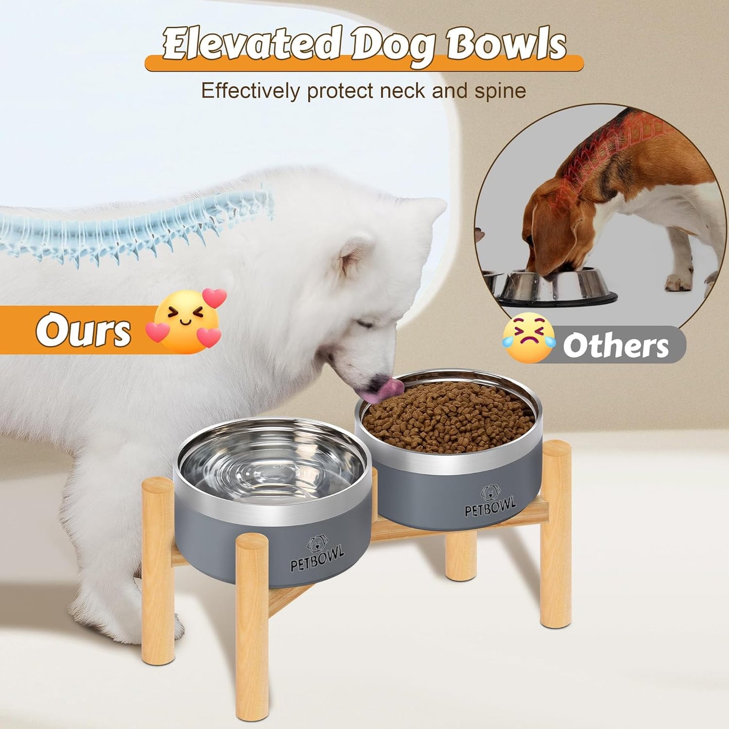 UPSKY Slow Feeder Dog Bowl and Elevated Dual Pet Bowls Set with Stand, Anti-Choking Interactive Puzzle Bowl and Raised Stainless Steel Food & Water Bowls for Small to Medium Dogs and Cats
