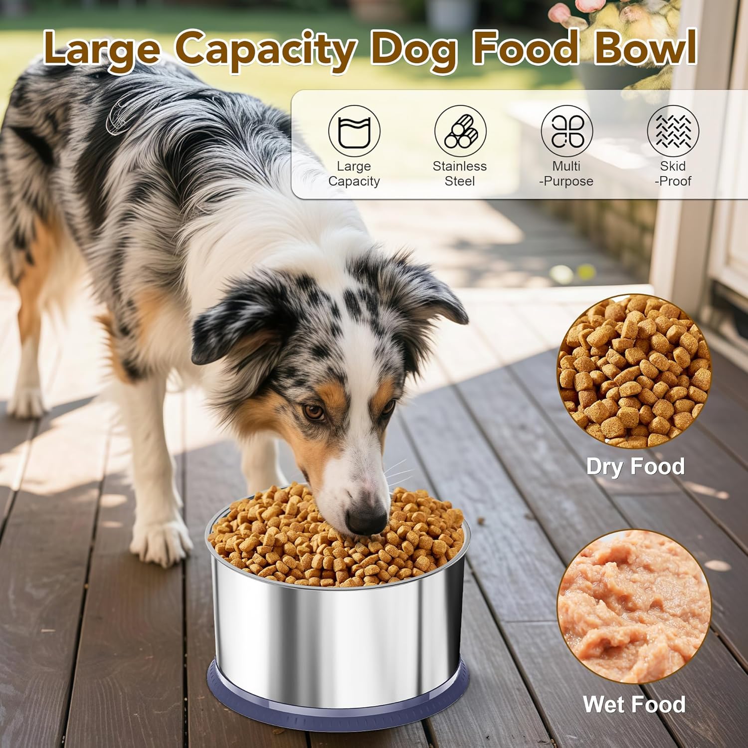 UPSKY 8L No Spill Dog Water Bowls & 3.5L Food Bowl, 2-Piece Large Capacity Spill-Proof Dog Bowls, Non-Slip Slow Drinking Anti-Splash Bowl for Large Messy Drinkers, No Mess Indoor/Outdoor Use