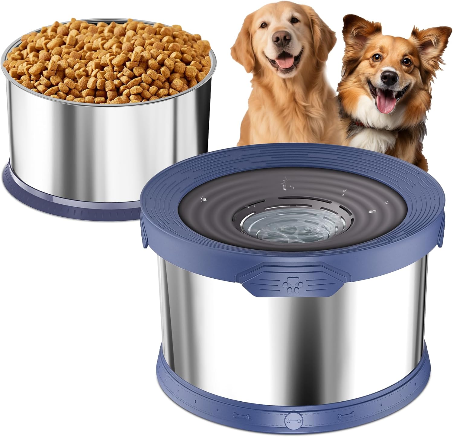 UPSKY 8L No Spill Dog Water Bowls & 3.5L Food Bowl, 2-Piece Large Capacity Spill-Proof Dog Bowls, Non-Slip Slow Drinking Anti-Splash Bowl for Large Messy Drinkers, No Mess Indoor/Outdoor Use