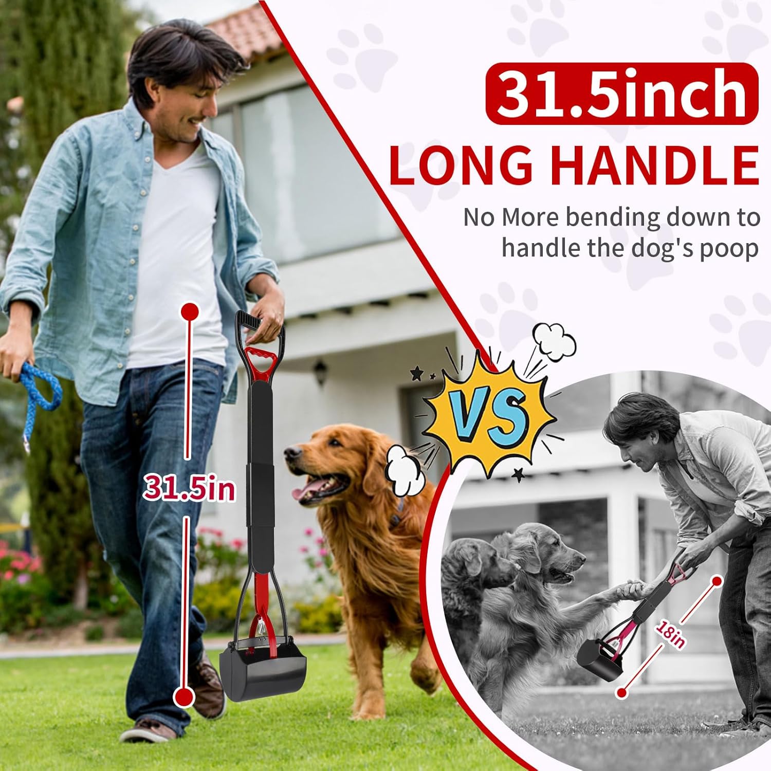 UPSKY 32'' Pooper Scooper for Large Small Dogs, Long Handle Dog Poop Scooper with Waste Bags, Portable Dog Poop Pick Up Tool, Folding Poop Scoop for Yard, Grass, Dirt, Gravel