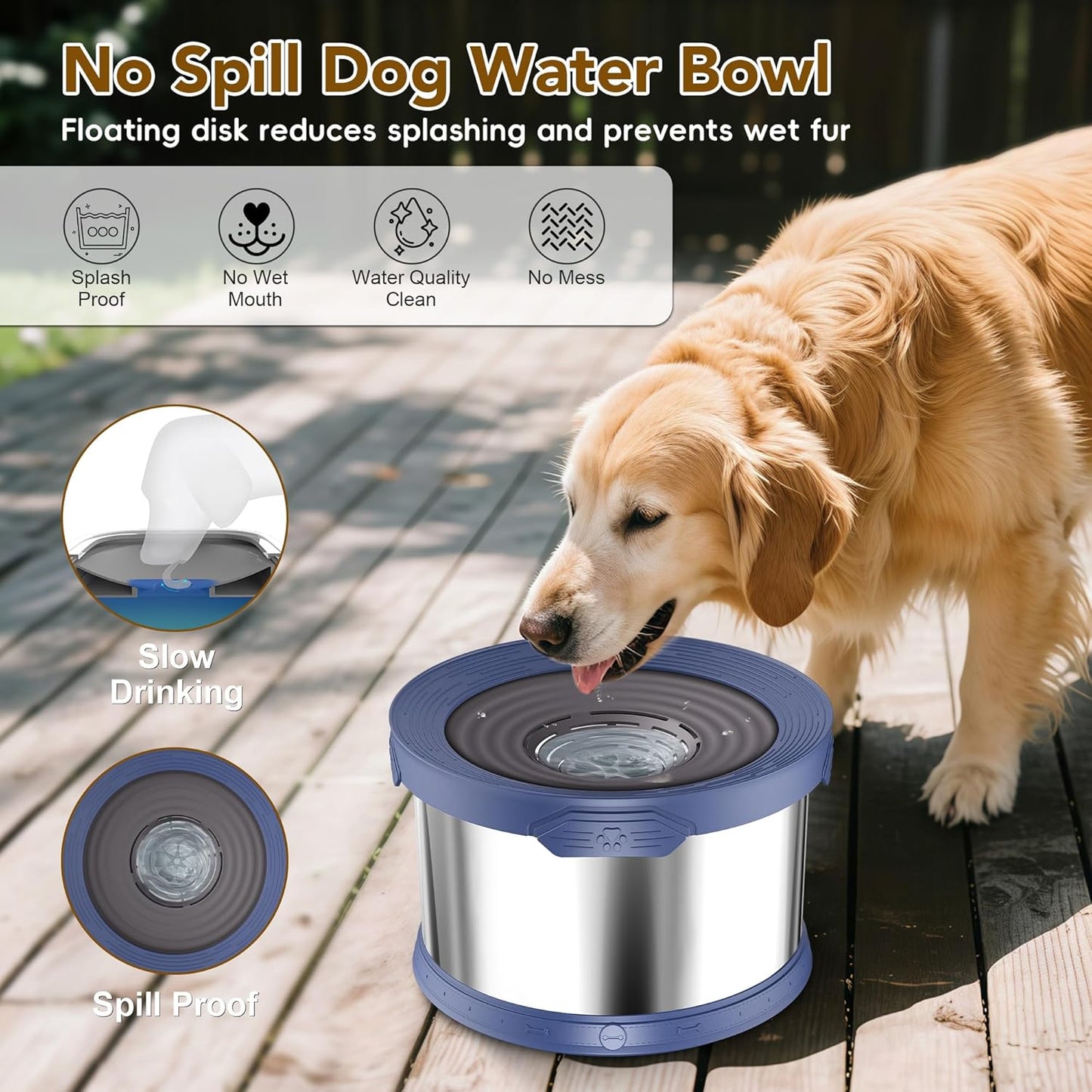 UPSKY 8L No Spill Dog Water Bowls & 3.5L Food Bowl, 2-Piece Large Capacity Spill-Proof Dog Bowls, Non-Slip Slow Drinking Anti-Splash Bowl for Large Messy Drinkers, No Mess Indoor/Outdoor Use