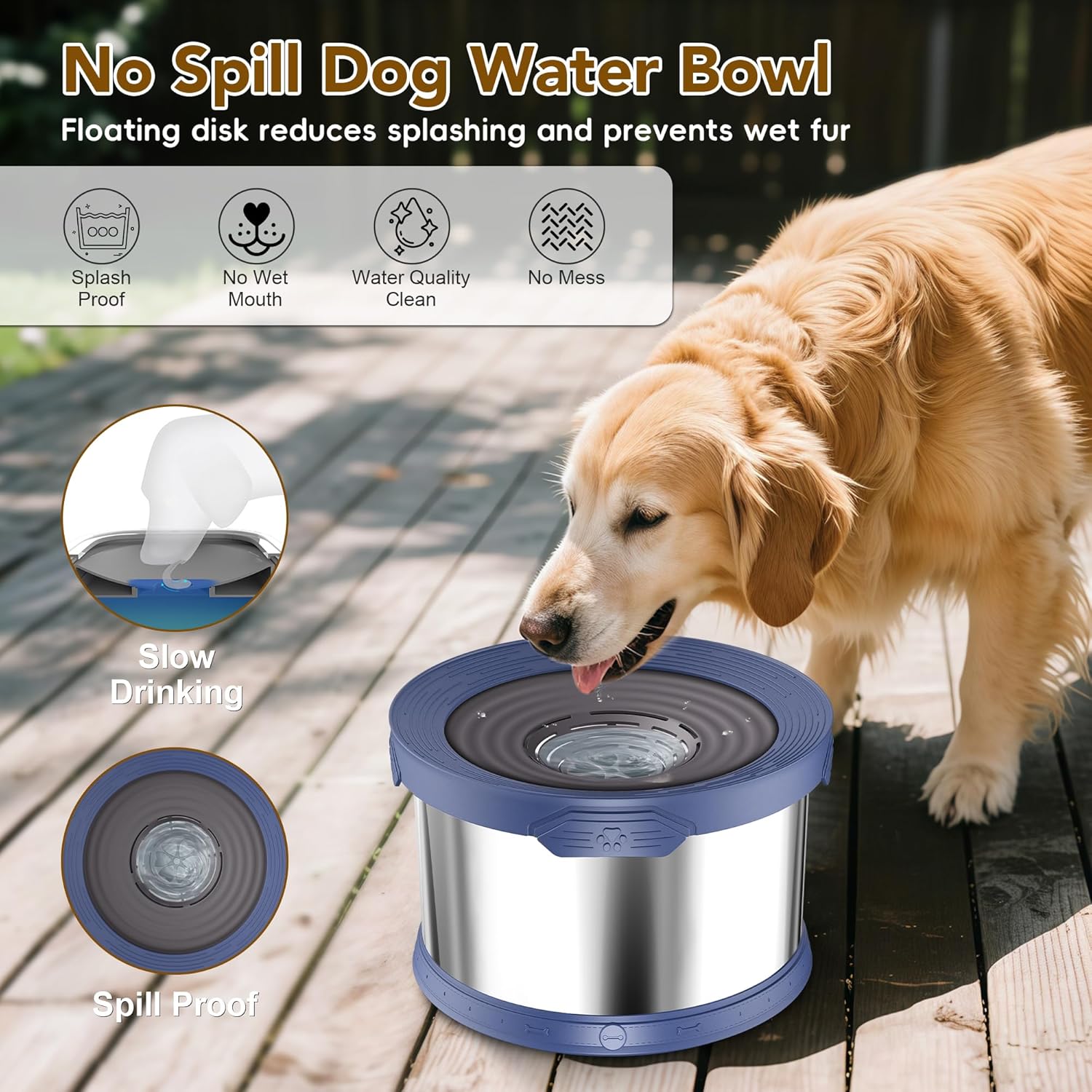 UPSKY 8L No Spill Dog Water Bowls & 3.5L Food Bowl, 2-Piece Large Capacity Spill-Proof Dog Bowls, Non-Slip Slow Drinking Anti-Splash Bowl for Large Messy Drinkers, No Mess Indoor/Outdoor Use