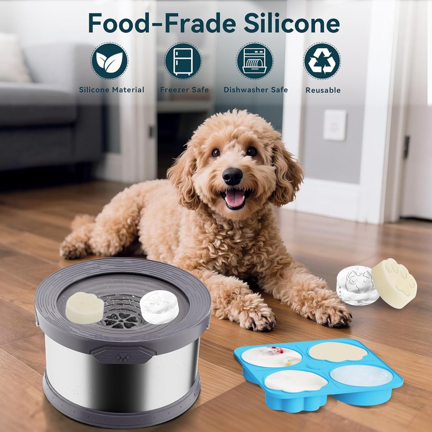 UPSKY 10L No-Spill Dog Bowl + Treat Ice Molds Set for Pets