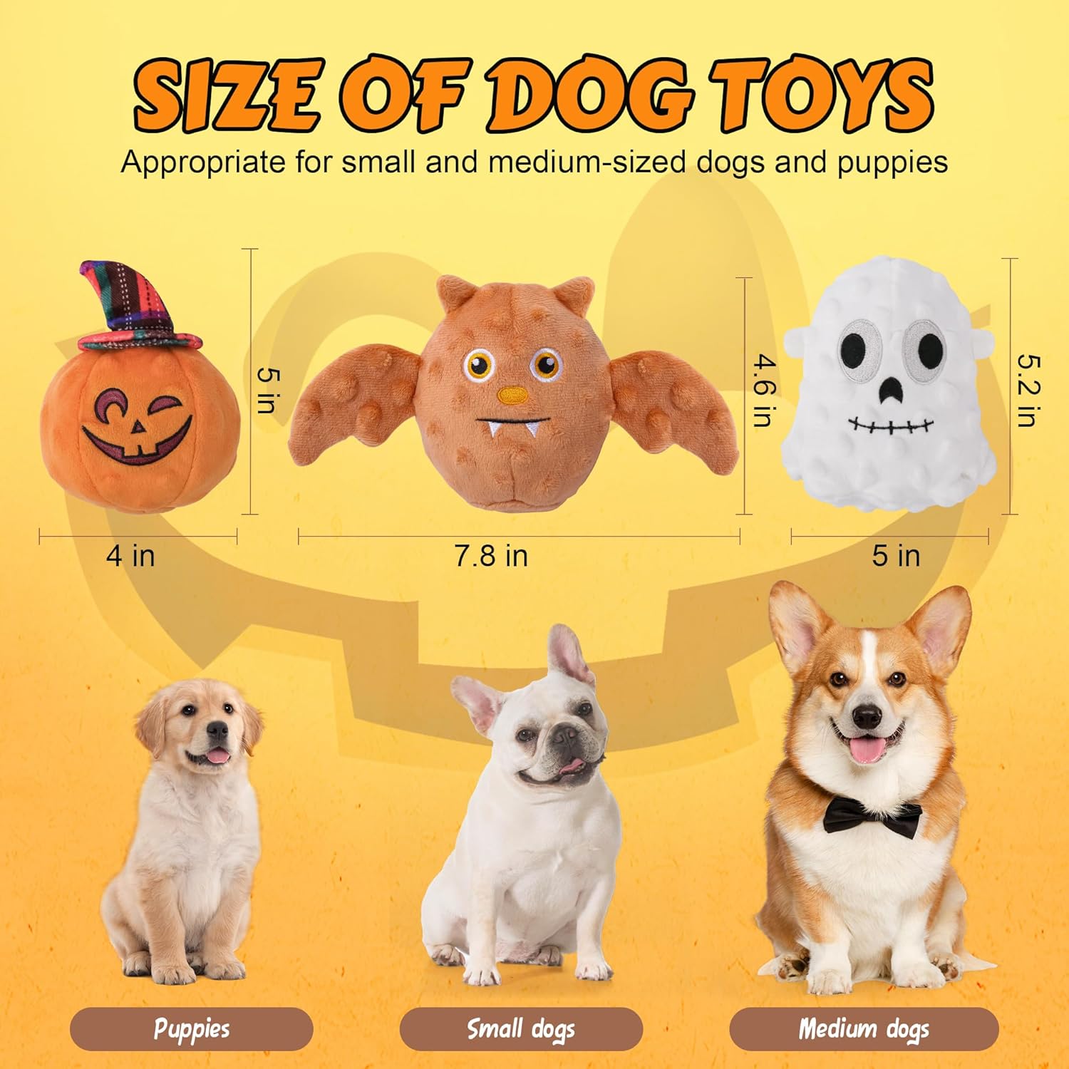 UPSKY Halloween Dog Toys Set, Plush Dog Squeaky Toys with Crinkle Paper for Small Medium Dog, 3 Pack Interactive Dog Chew Toys with Clean Teeth, Stuffed Puppy Toys to Keep Them Busy