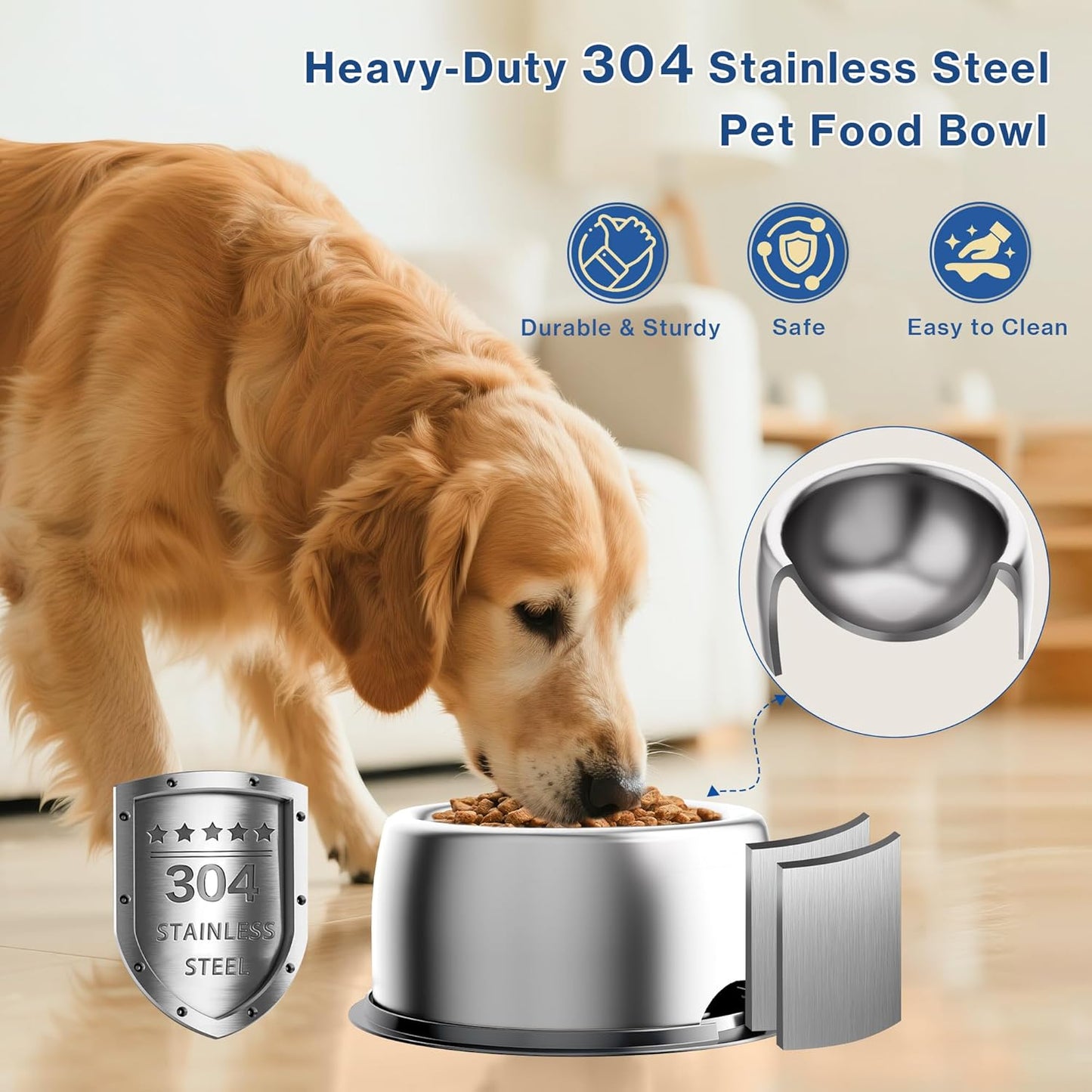 304 Stainless Steel Dog Bowls, Heavy Duty Dog and Cat Food Bowls with Extra Strong Non-Slip Mat, Thick Metal Base Water Bowl with Lick Mat for Cats and Small Dogs, Indoor/Outdoor (8.5 oz)