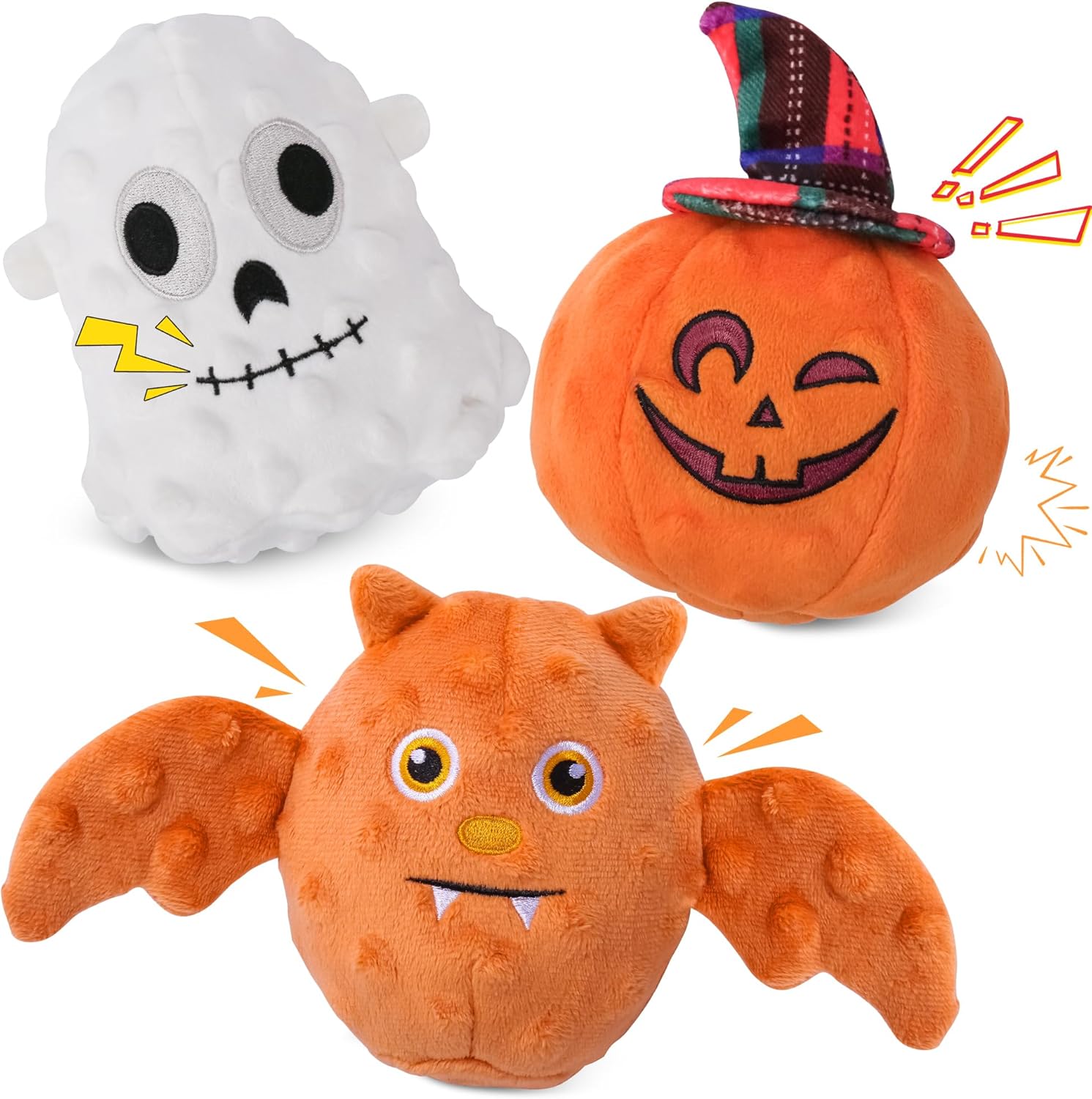 UPSKY Halloween Dog Toys Set, Plush Dog Squeaky Toys with Crinkle Paper for Small Medium Dog, 3 Pack Interactive Dog Chew Toys with Clean Teeth, Stuffed Puppy Toys to Keep Them Busy