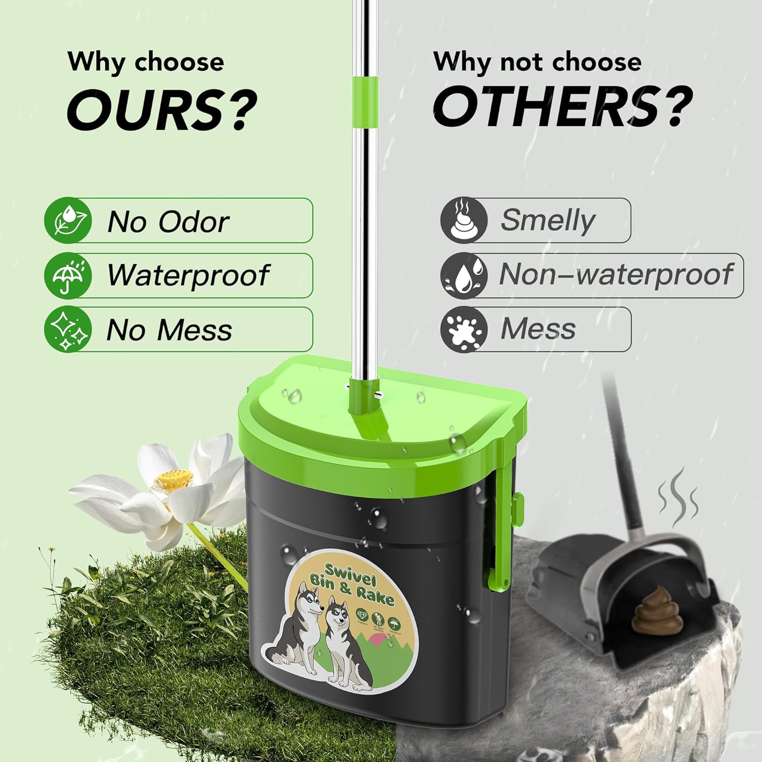 UPSKY Slow Feeder Dog Bowl, 2-in-1 Raised Dog Bowl with Anti-Choking Maze Puzzle, Dog Pooper Scooper Swivel Bin & Rake Kit with 100 Waste Bags