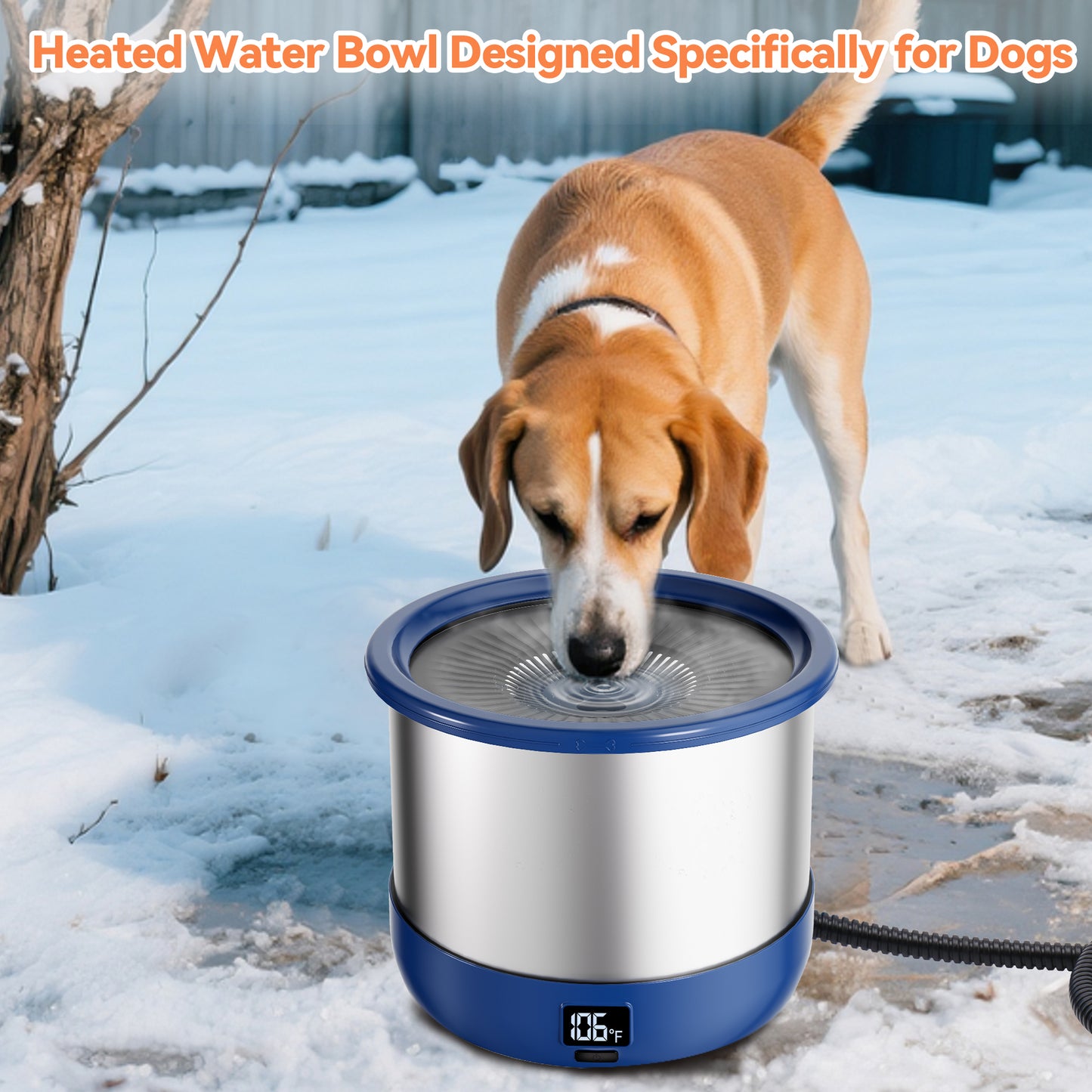 3.5L Heated Water Bowl, Stainless Steel Heated Dog Bowl with Digital Display and Adjustable Temperature, Heated Slow Drinking Feeder Provides Warm Water for Outdoor Dogs