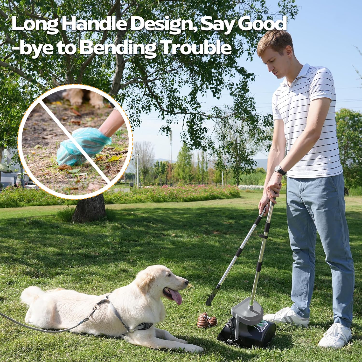 UPSKY Dog Pooper Scooper Swivel Bin & Rake Kit with 100 Waste Bags,33.4" Stainless Steel Long Handle Heavy Duty Pet Poop Shovel for Large Medium Small Dogs, Odor-Proof Lid for Yard/Lawn/Outdoor Use