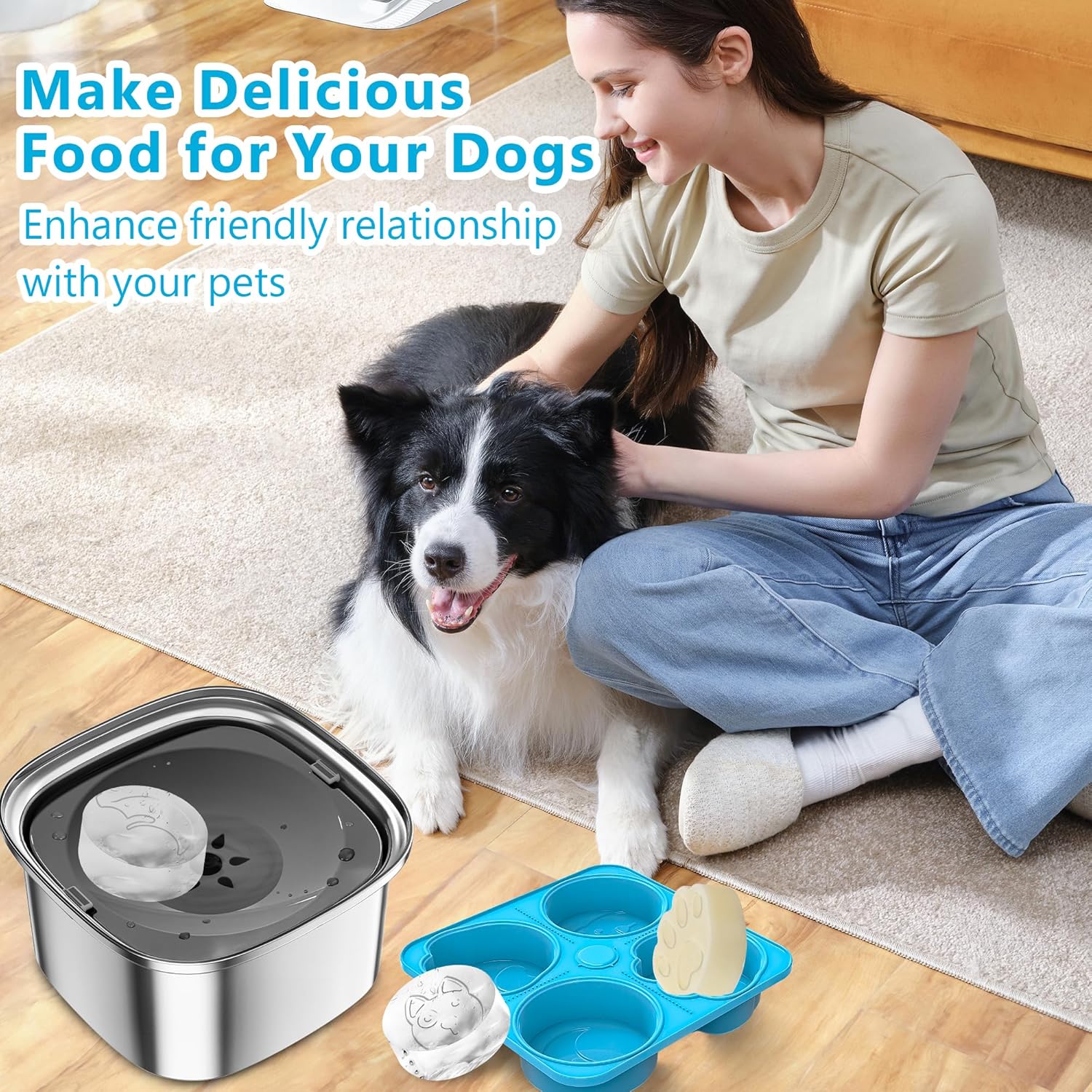 UPSKY 2PCS Dogs Treat Molds, Silicone Dog Treat Ice Cube Trays for Freezer, Reusable Ice Molds for Frozen Treats, Fits Most Dog Water Bowls, for Peanut Butter, Yogurt, Fruit, Broth & More