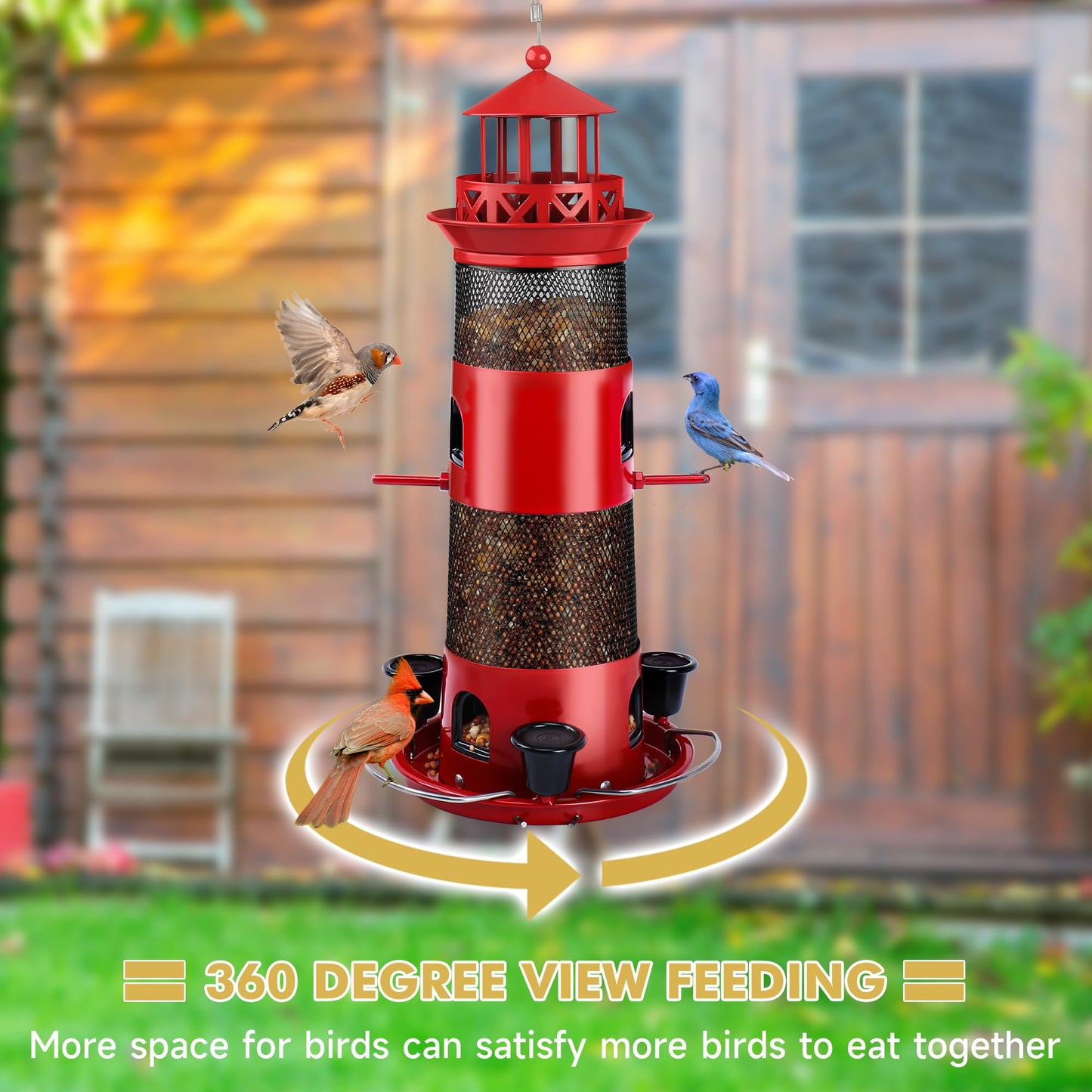 Decflow Outdoor Hanging Durable Metal Tube Wild Bird Feeder with Three Water Cups, Black