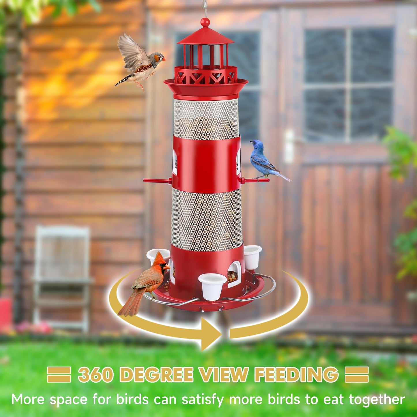 Decflow Outdoor Hanging Durable Metal Tube Wild Bird Feeder with Three Water Cups, White